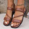 Women Soft Pu Leather Flat Shoes 2026 Summer Fashion Open Toe Roman Sandals Anti-slip Wear-resistant New Casual Beach Sandals