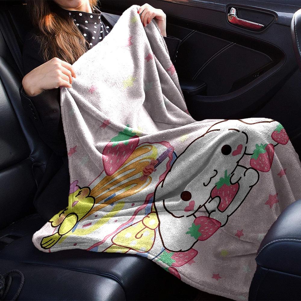 1pc Strawberry Rabbit Blanket Lightweight Flannel Throw for Sofa Bed Travel Camping Livingroom Office Couch Chair