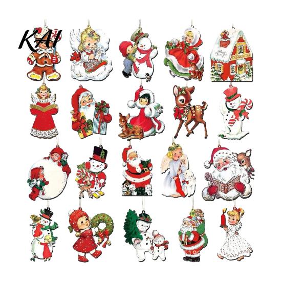 Lightweight Wood Hanging Ornaments Retro Wooden Christmas Ornaments, Xmas Tree Pendants with Rope, Rustic Santa Claus Holiday Party Supplies