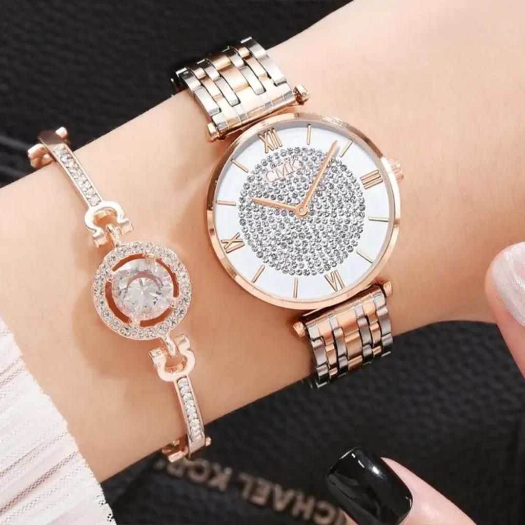 Gold Quartz Watch, Simple Watch With Fashion Temperament, Classic Dial Alloy Steel Belt Women'S Watch