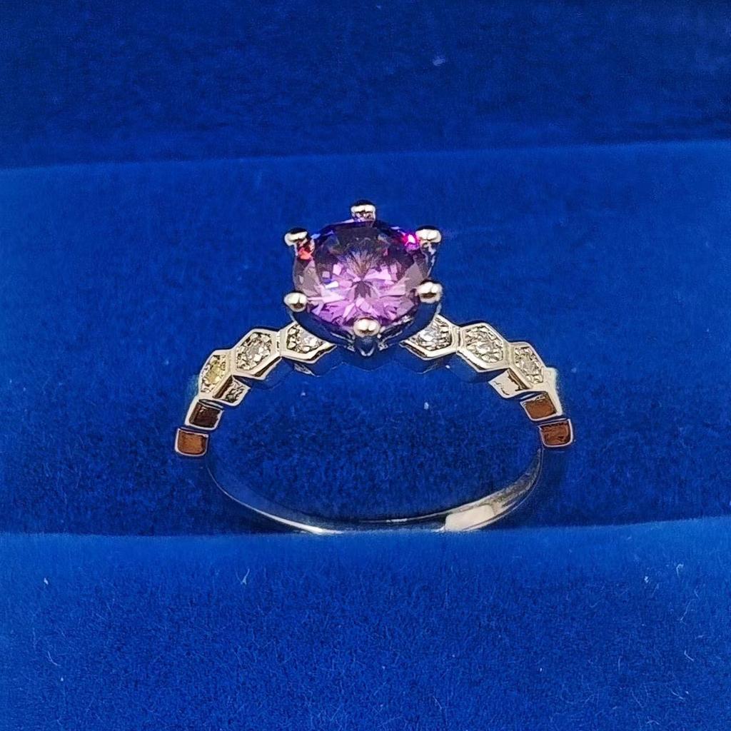 Imitation Zir*****Ne-Carat Honeycomb Ring, Women'S Six-Claw Open Gold-Plated Ring, High Texture