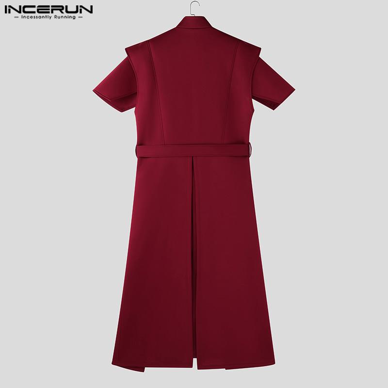 Incerun Mockneck Men Belt Sleeveless Waist Splits Long Tank Tops Casual Tunic Tshirts