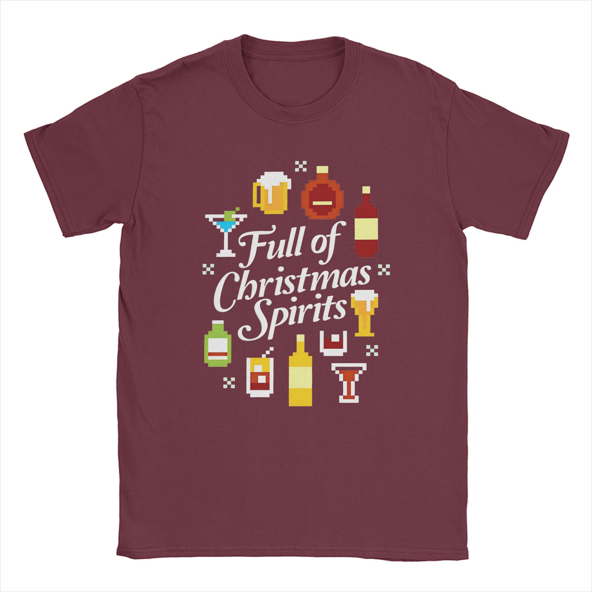

Vintage Full of Christmas Spirits T-Shirts Men Round Collar Cotton T Shirts Funny Merry Xmas Drinking Short Sleeve Tee Clothes XXXXXL бордовый