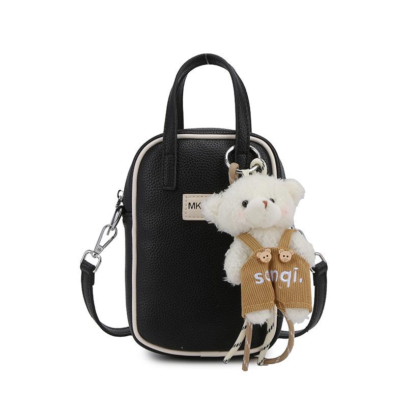 

Stylish and simple lychee pattern texture portable casual mobile phone bag versatile commuter fashionable messenger bag Without pendant чорний