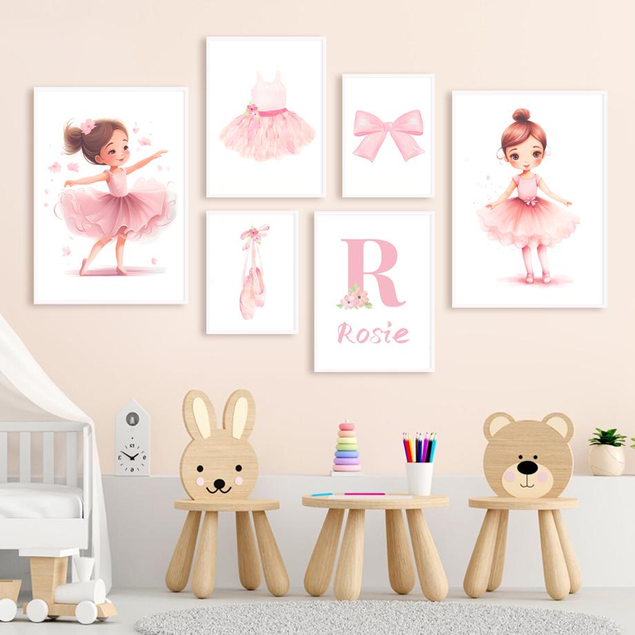 Pink Girl Bowknot Ballet Shoes Name Custom Nursery Wall Art Canvas Painting Posters And Prints Pictures For Baby Kids Room Decor