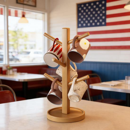 Stojak do przechowywania kubków na wodę Drewno lite Odwrócony uchwyt na kubki Nośność Możliwość piętrowania Biurkowy wieszak na kubki do Kuchni Restauracji Domu