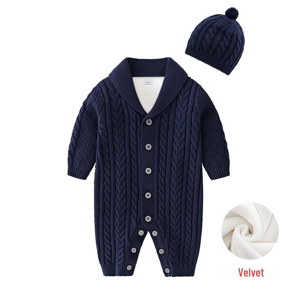 Wool Knitted Baby Onesie with Fleece Lining - Winter Crawling Suit for 100-Day or First Birthday