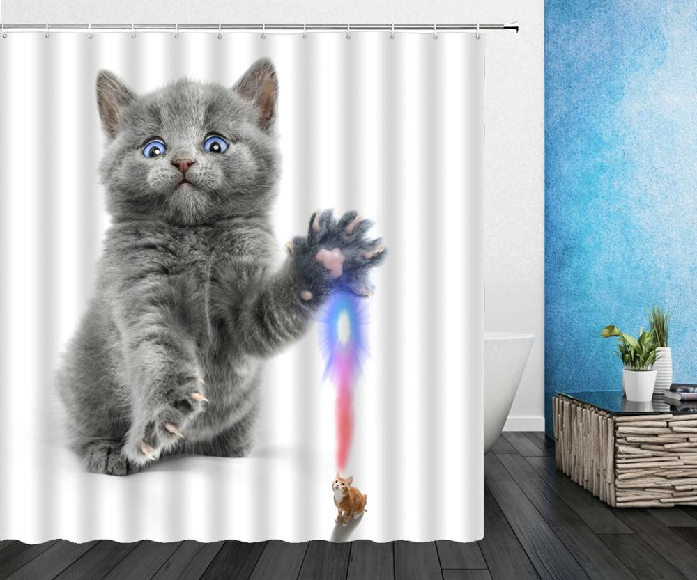 Cat Shower Curtains Bathroom Shower Curtain Cute 3D Fabric Shower Curtain With Hooks Funny Waterproof Shower Curtain Or Mat