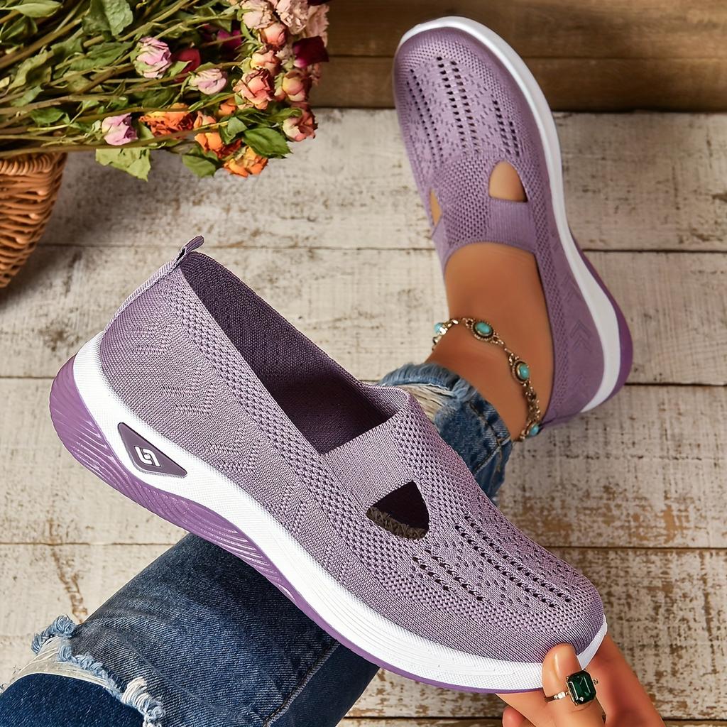 Dames Cut-out Sneakers Casual Ademende Slip On Wandelschoenen Lichtgewicht Outdoor Platte Schoenen