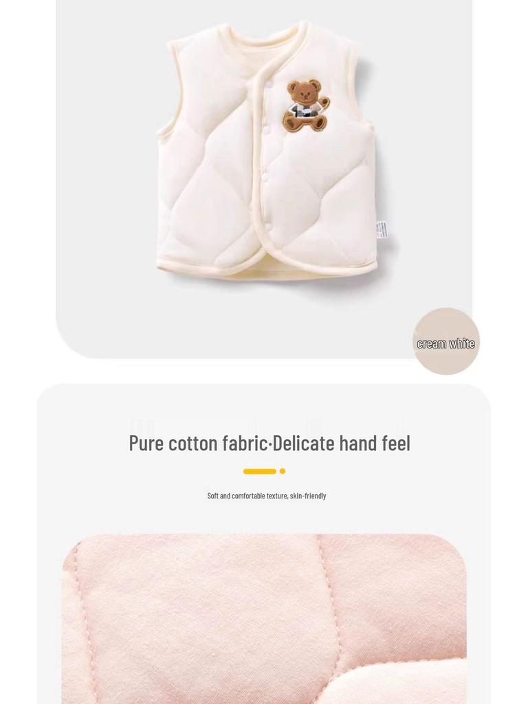 Jingqi Baby Prošívaná bavlněná vesta pro kojence - Bez rukávů, Teplá podzimní/zimní bunda pro novorozence
