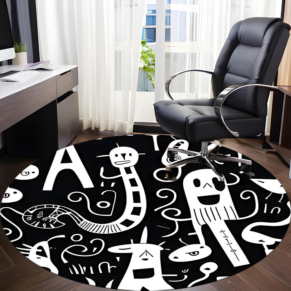 1PC Letter Changing Pattern Office Round Area Rug, Mat Suitable For Office, Under Office Chairs Bedroom Living Room Home Decor, Room Deco