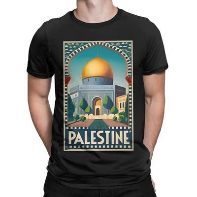 Humor Floral Palestinian Flag TShirts for Men Round Neck Pure Cotton T Shirt  Short Sleeve Tee Shirt Printing Tops
