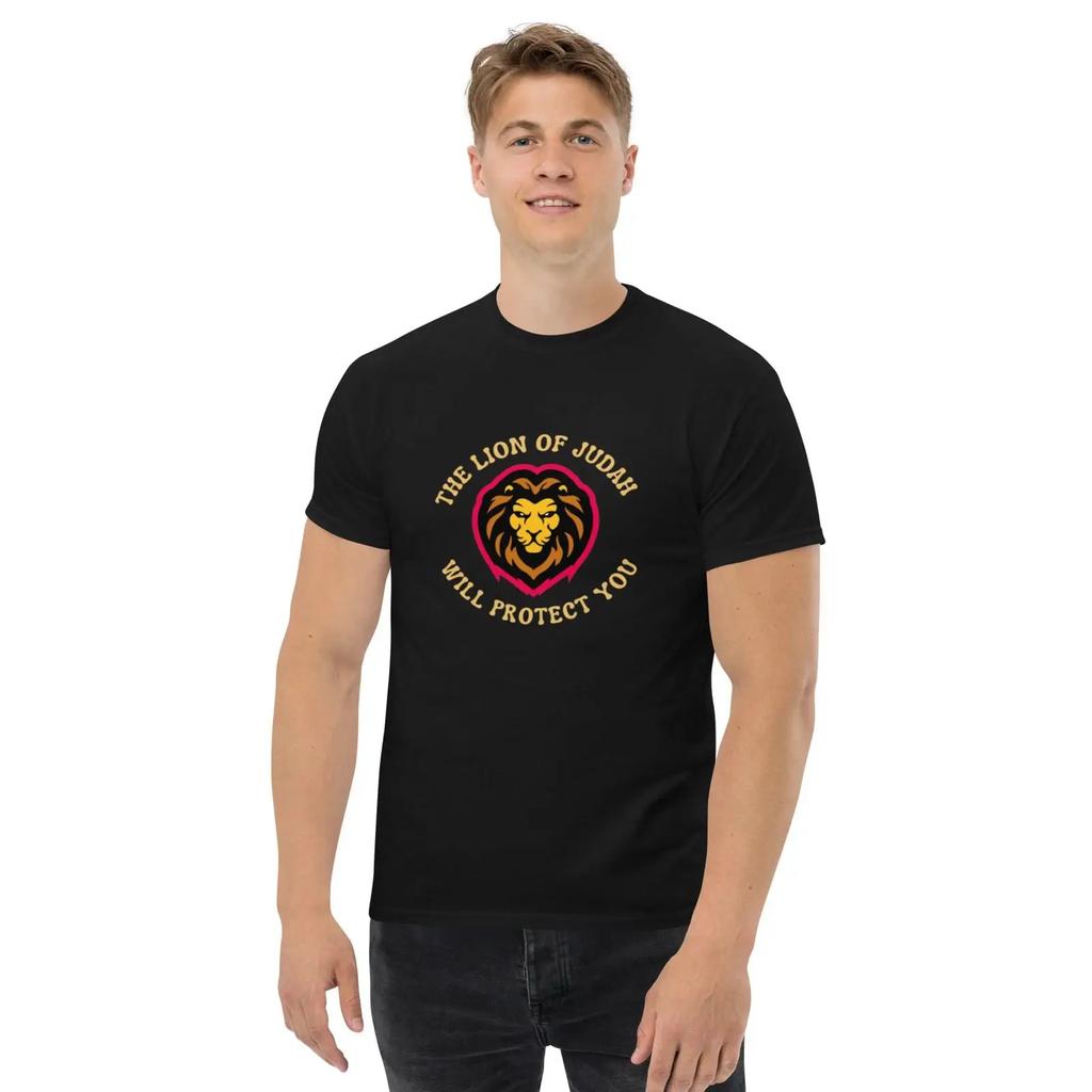 Męski klasyczny t-shirt Lew Judy będzie Cię chronił vintage Prany Lekko Stylowy moda uliczna Miękki Unisex