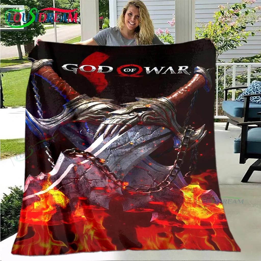 3D Game God of War Pattern Blanket Star Art Flannel Thin Blanket Portable Home Travel Office Lunch Break Blanket Birthday Gift