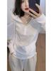 40s Pure Cotton Hooded Long Sleeve T-Shirt: 92% Cotton, 8% Spandex, Half-Open Collar, Casual Loose Slimming Design.