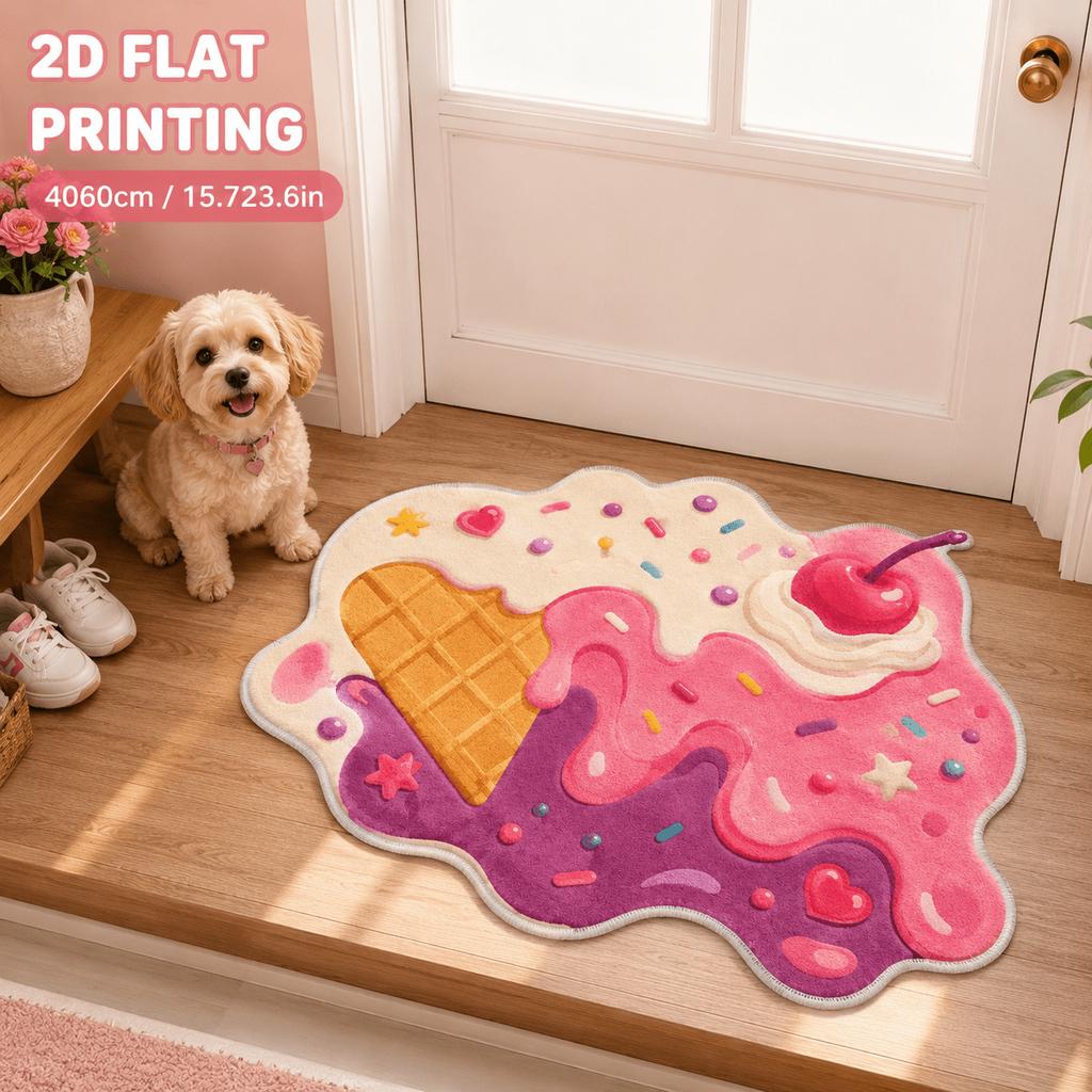 Irregular Melty Ice Cream Floor Mat Colorful Candy Heart Star Pattern 2D Flat Print Non Slip Rug Sweet Style Decor Mat