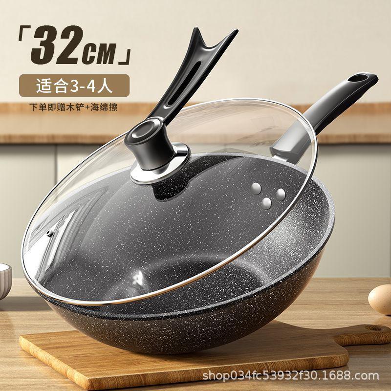 Nonstick Cast Iron Frying Pan Stovetop Cooking 28-34cm Lightweight Wok-Style Skillet Compatible With Induction Gas