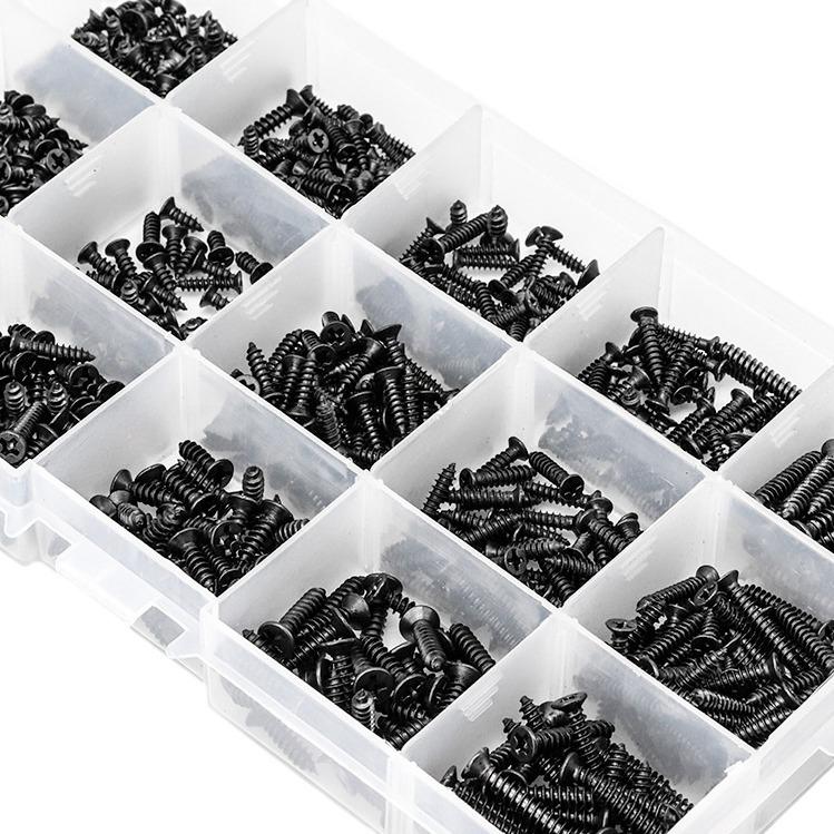 Carbon Steel Black Cross Recessed Countersunk Flat Head Tapping Screws Set