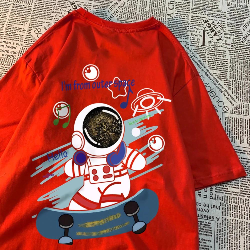 

Я из космоса Скейтбордист Астронавт Мужская одежда Хип-хоп футболки Harajuku Топы из хлопка Дышащие топы Свободная одежда XXXXXL слоновая кость