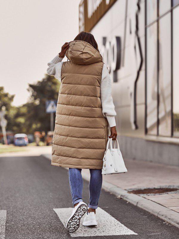 2021Wish European & American Solid Color Hooded Single-Breasted Mid-Length Cotton Vest Slim Cardigan Jacket