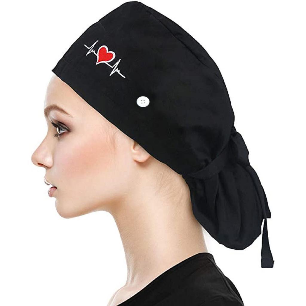 Adjustable Surgical Scrub Caps Working Cap Ponytail Holder Bouffant Nursing Hats With Buttons Long Hair Turban Hats Women & Men