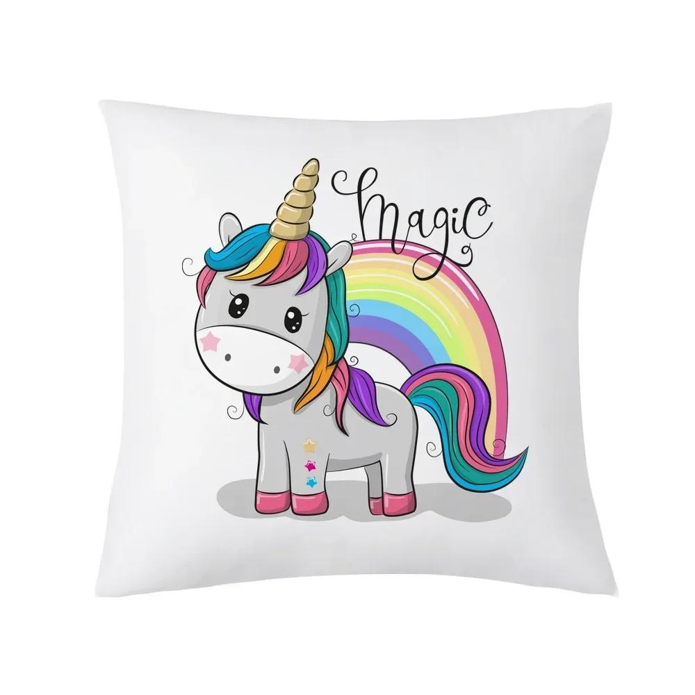 Creative And Adorable Unicorn Pattern Double-Sided Printed Pillow Cover Short Plush Suitable Living Rooms Throw Cushion Cover