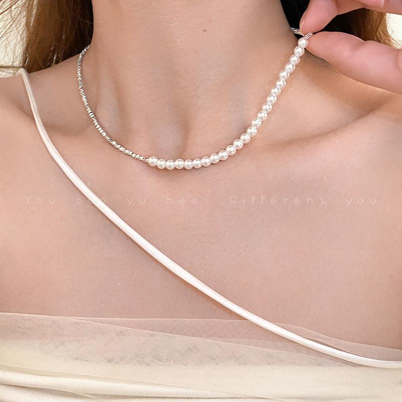 French Gentle Wind Broken Silver Pearl Necklace Women's Light Luxury Niche Design Sense Advanced Collarbone Chain Temperament Neck Chain