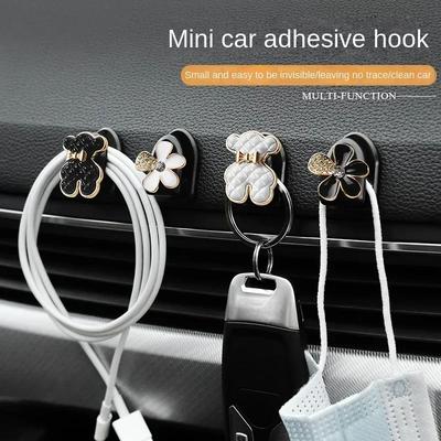 2 Stück/1 Set Bär Blume Auto Haken Wandmontiert Heimdeko Blüte Kleinteile Halter Haken Multifunktion Masken Schlüssel Organizer Aufhänger