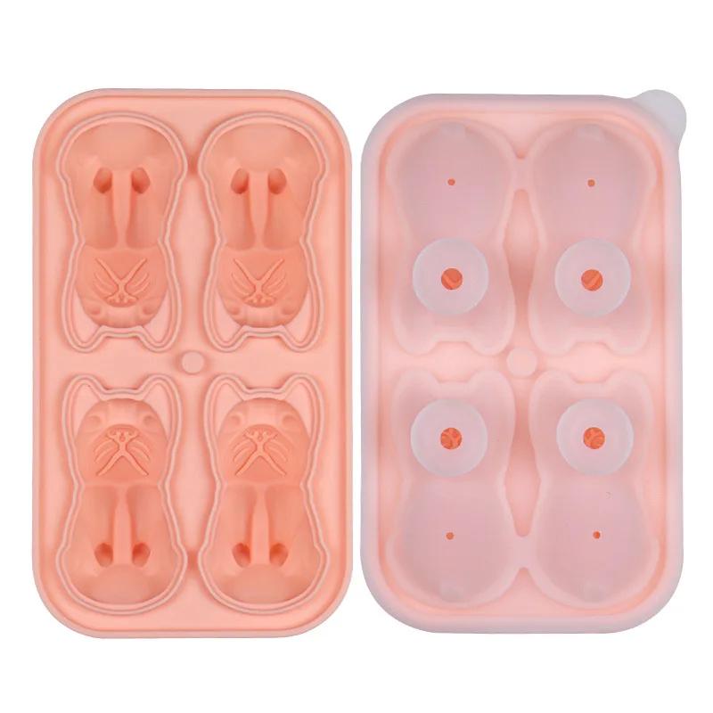 3D French Bulldog Shape Ice Hockey Mold Food-grade Silicone Ice Mold for Summer Whiskey Wine Cocktail Party Ice Cream Tools