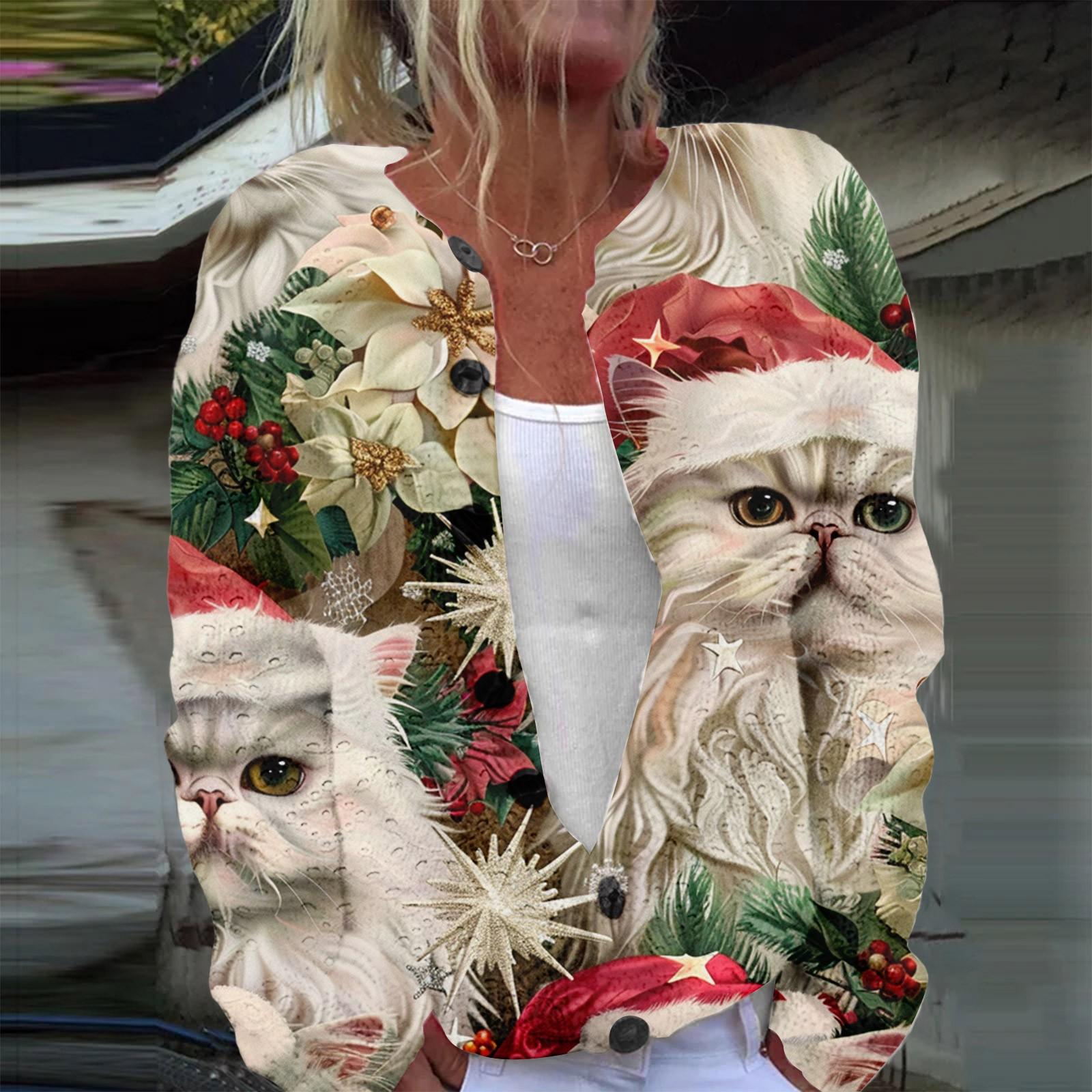 

Женская мода с длинным рукавом, рождественский принт «Снеговик-снежинка», куртка, кардиган L верблюд