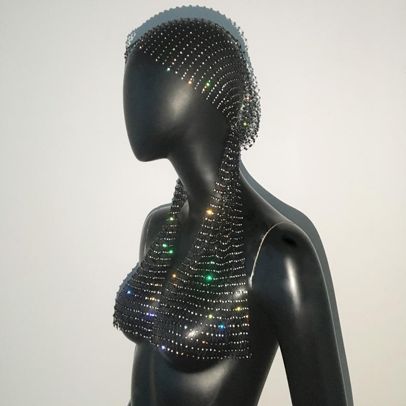 

Шляпа со стразами Шляпа с рыболовной сетью Индивидуальная рыболовная сетка Головной платок Модная ромбовидная шляпа Длинная чёрный