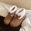 Fashion Women's Short Boots Winter Buckle Strap Plush Thicken Non Slip Cotton Shoes Comfort Tumed-over Edge Platform Snow Boots