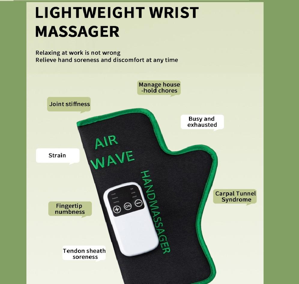 Portable AIR WAVE Massage Gloves Heating + Air Pressure Relief Portable Hand Massager for Pain, Numbness & Carpal Tunnel Rechargeable & Lightweight