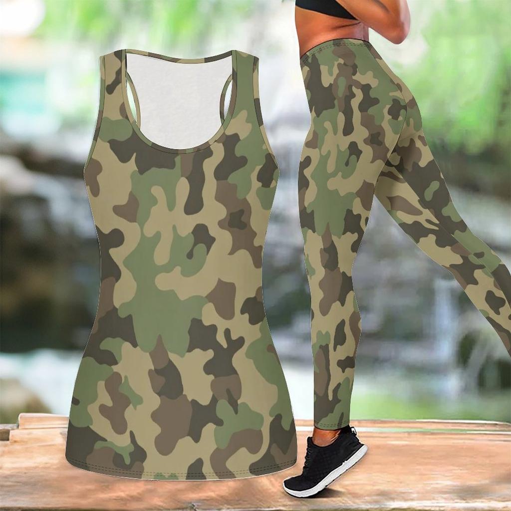 Camouflage Printed Yoga Outfit for Women Fashion Workout Leggings Fitness Sports Casual Yoga Set Sports Suit