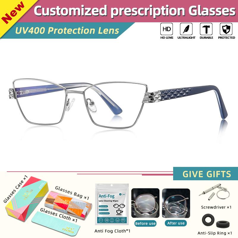 CLLOIO New Design Cat Eye Anti Blue Light Prescription Glasses for Women Fashion Myopia Optical Progressive Computer Eyeglasses