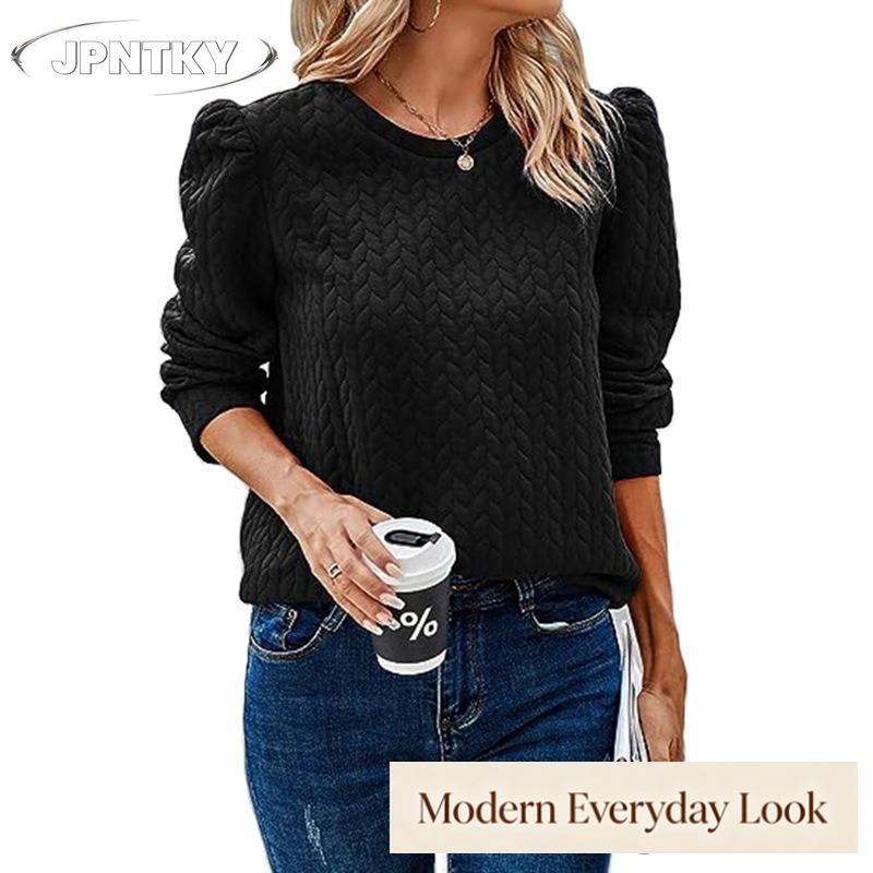 JPNTKY Women's Fashion Casual Long Sleeve O-Neck Blouses & Shirts
