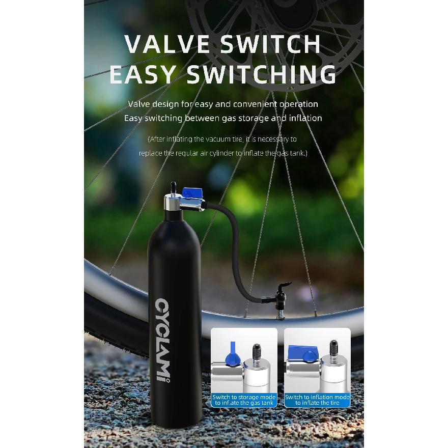 CYCLAMI 1.2L Aluminum Alloy MTB Road Inflator Tyre Air bottle Tire Booster With Valve Gas Cylinder For Bike Tubeless 29" Tire