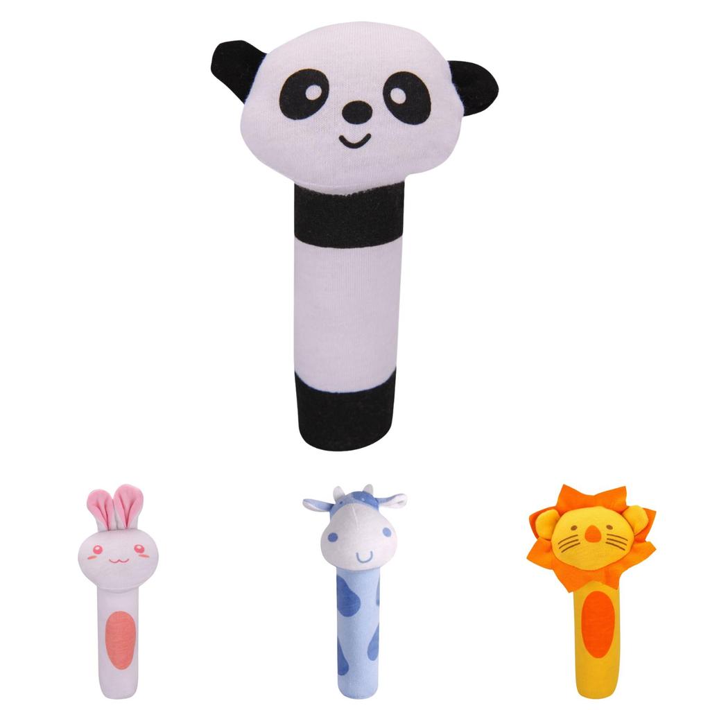 Adorable Baby Grasping Training Bb Stick Squeaky Toy With Animal Designs And Soft Knitted Fabric Stuffed With Pp Cotton