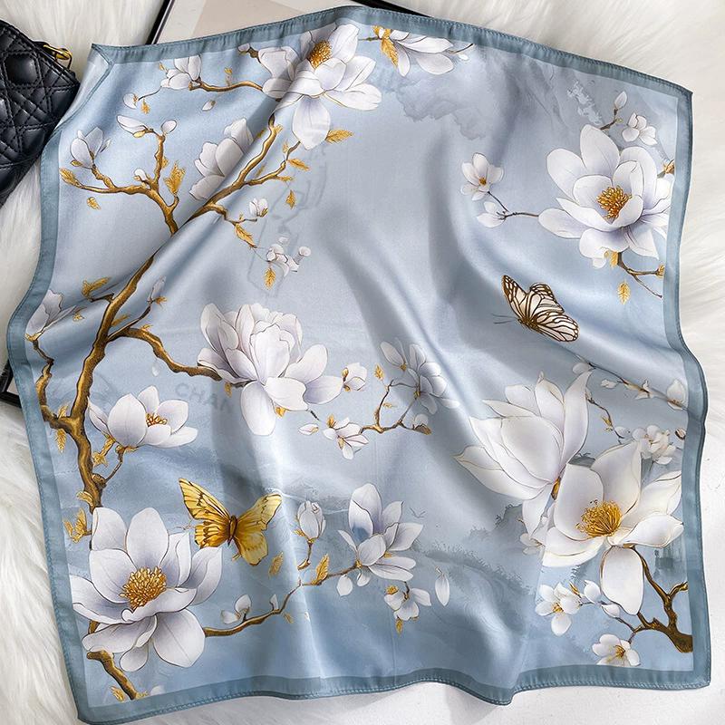 

100% Шарф из чистого шелка Женский Шейный Квадратный Головной платок Шарфы Бандана Модный Хиджаб Пончо Шарфы Пашмина Женский Фуляр 53см Real Silk 53x53cm