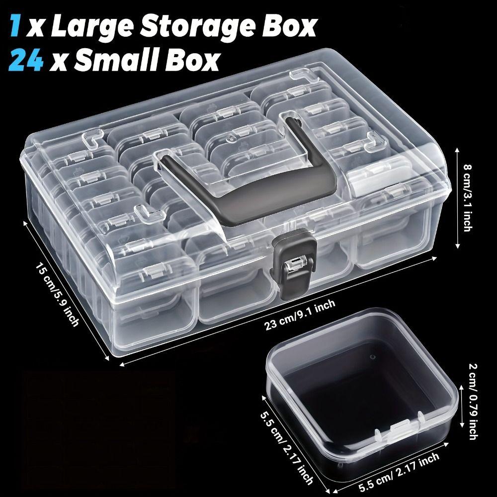 Household 24-grid Screw Storage Box Plastic Transparent Bead Organizer Box Portable Square Clear Containers Boxes