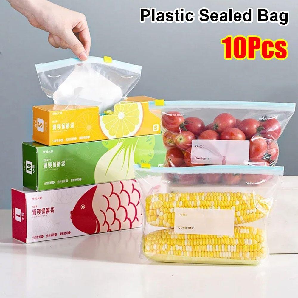 10Pcs Stand Up Plastic Sealed Bag Leakproof Fresh-keeping Zip Shut Bag S/M/L Reusable Refrigerator Fresh Wrap