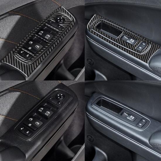 Set Carbon Fiber Window Lift Switch Panel Cover for Dodge Charger 2015- LHD