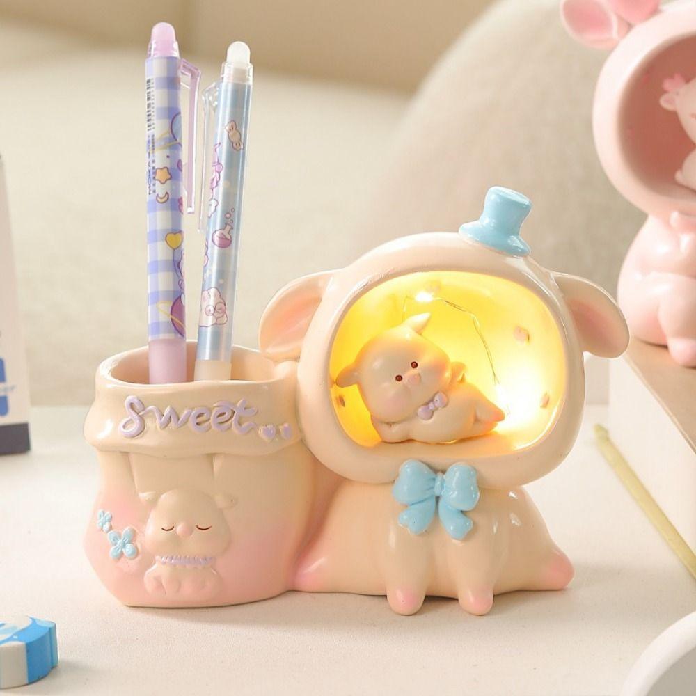 Decorative Astronaut Pen Holder Cartoon Makeup Brush Holder LED Night Light  Office