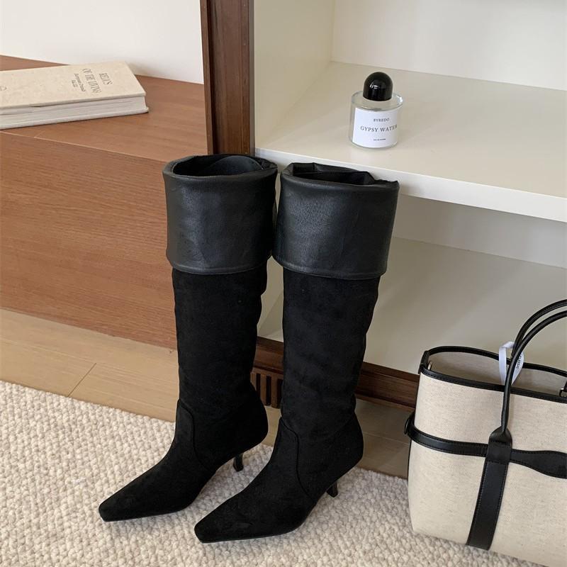 JIA MEI RUI French pointed head tall thin boots women's autumn new temperament thin heel pile boots