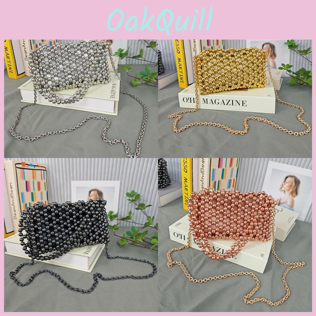 Acrylic Beaded Handwoven Clutch Bag With Zipper Closure For Daily Fashion