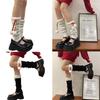 Y2K Women Knit Leg Warmer Christmas Plush Bow Furry Trim Srunch Long Boot Socks