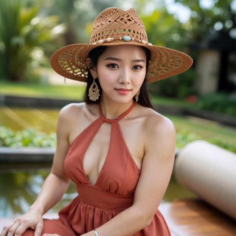 Handmade Sun Hat Hollowout Sun Protective Hat Wide Brims Hat with Bead Band Vacation Sun Straw Hat Photography Headpiece