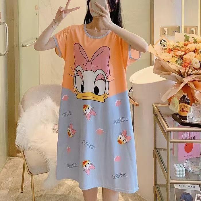 Women's Short Sleeve Cartoon Nightgown - Loose Fit Pajamas for Summer, Spring & Autumn