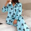 Womens Satin Sleepwear Set Soft Silk-Like Pajamas Long Sleeve Open Front Collared Lounge Wear Fall