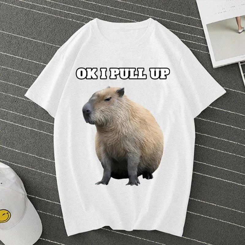OK I PULL UP Capybaras Camiseta de verano de gran tamaño Camisetas de manga corta Ropa de calle Camiseta de capybaras Camiseta unisex para mujer Camiseta unisex